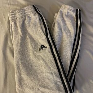 Adidas Kids Light Gray Joggers with Black Stripes